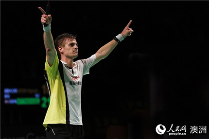 高清組圖：丹麥選手維汀哈斯獲澳羽賽男單冠軍 2016年澳大利亞羽毛球公開賽決賽6月12日舉行。丹麥選手維汀哈斯以2：1（21：16、19：21、21：11）擊敗韓國選手全赫振獲得男單冠軍?！驹敿殹?